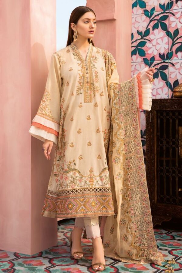 Luxury Beige Embroidered Lawn Suit | Festive Pakistani Dress 2025